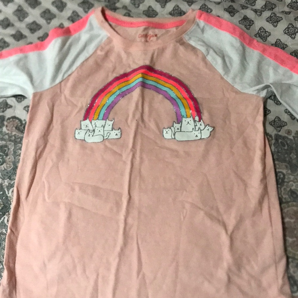 Pink rainbow baseball tee